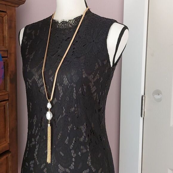 Herringbone Chain Necklace with Clear Rhinestones and Tassel Boho Chic Y Drop - Picture 2 of 6